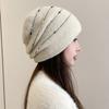 Gorro de punto de piel de conejo para otoño e invierno, nuevo jersey de lana, forro polar, grueso, para exteriores, cálido, con protección para los oídos, gorro de mujer