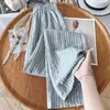 Pantalones de Verano Finos de Pierna Ancha a Rayas de Lino para Mujer de Edad Media 2026 Nuevos Pantalones Largos Casuales de Cintura Alta Rectos