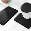 Juego de baño de tres piezas de color liso: alfombrilla de inodoro de forro polar coral, alfombrilla de suelo para baño del hogar, juego de tres piezas para inodoro