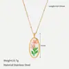 Colar de Resina com Flores Secas Naturais Estilo Europeu e Americano Pingente de Flor Eterna em Aço Inoxidável Dourado 18K Corrente para Clavícula para Mulheres Venda Quente Transfronteiriça