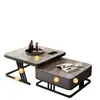 Mesa de centro de lujo ligero para sala de estar, uso doméstico, vidrio y losa de roca, mesa de moda, minimalista moderno, apartamento pequeño, mesa de centro cuadrada nueva