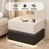 Mesa de Cabeceira Inteligente Moderna, Madeira Maciça Simples com Luz, Gabinete de Cabeceira Inteligente Multifuncional de Luxo Leve com Carregamento Sem Fio Bluetooth para Quarto