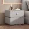 Mesa de Cabeceira Pequena Doméstica Moderna Minimalista Madeira Maciça Creme Alta Qualidade Quarto Luxo Leve Couro Instalação Armazenamento