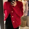 Mulheres Casaco de Inverno Design Senso Estilo Coreano Estilo Celebridade Ano Novo Casaco Vermelho Elegante Roupa Luz de Natal Casaco Maduro