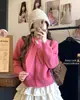 Foto Real de Cardigã de Tricô Japonês Estilo Coreano Solto Cor Lisa de Botão Único Cachecol Suéter Jaqueta Top Duas Peças Outono/Inverno 2025