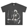 Camiseta de manga larga de algodón pesado con estampado retro americano de Kurt Cobain, marca de moda popular, hombros caídos, manga corta y cuello pequeño.