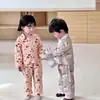 Conjunto de Ropa de Casa para Niños Estilo Coreano Pijamas de Primavera y Otoño para Niños y Niñas Ropa de Aire Acondicionado de Manga Larga con Dibujos Animados para Padres e Hijos