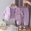 Conjunto de outono e inverno forrado com fleece para meninas, novo estilo para bebês meninas, colete de algodão espesso, conjunto infantil quente de três peças, moderno