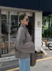 Europa y Estados Unidos cruzado solapa manga larga corto 2024 invierno botón nueva moda abrigo casual suelto para mujer otoño e invierno