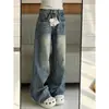 Jeans Azules Lavados Estilo Americano con Hendiduras de Rayo para Mujer, Nuevo Modelo de Invierno, Pantalones Largos Casuales Rectos Sueltos, Modernos