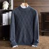 Hengyuanxiang Outono e Inverno Puro Jacquard Color-Blocking Espessado Suéter Masculino Gola Careca Casual Tricot Camiseta Base Top