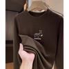 Camiseta básica de terciopelo de doble cara transfronteriza con cuello redondo elástica suave y flexible, nueva de invierno 2024, con forro polar, manga larga, cálida, estilo moderno