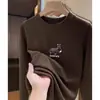 Camiseta interior básica de terciopelo de doble cara con cuello redondo de manga larga, elástica, forrada de polar, engrosada, nueva para el invierno 2024, tendencia