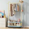 Cabide de Roupas para Quarto Móvel Cabide Dopamina com Cesta de Armazenamento com Grade e Rodízios Giratórios para Exibição de Roupas em Casa