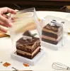 Caja de embalaje cuadrada de moda con rayas verticales para pastel de frutas, crema, jugo de mango, melón, uva y repostería