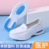 Sapatos de enfermeira com amortecimento a ar femininos outono e inverno couro sola grossa antiderrapante plano sola macia respirável trabalho sapatos médicos uma geração de cabelo