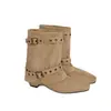 Botas de moda trendy estilo coreano 2026 con tachuelas y hebilla de cinturón, botines, botas de punta cuadrada para mujer para otoño e invierno