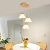 Lámpara Colgante de Restaurante Estilo Madera Natural Minimalista Moderna Crema Floral Japonesa Tres Cabezas Lámpara para Sala de Té Bar Mesa de Comedor L271