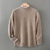 Suéter de una pieza de punto grueso de 7 puntos 100% lana para hombre, jersey de punto para negocios con cuello semi-alto, camiseta base de punto de corte holgado