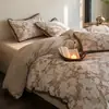 Estilo Vintage Francés Felpa Tallada Terciopelo Leche Juego de Cuatro Piezas Funda Nórdica de Terciopelo Coral Sensación de Alta Gama Dormitorio Principal Ropa de Cama de Invierno