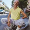 Camiseta de Verão 2026 Novo Estilo Gola Redonda Manga Curta com Ombro Caído para Mulheres, Solta, Respirável, Fina, Roupa de Fora Casual Atacado