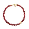Collar de Cuentas de Ágata Roja Simple con Bola Dorada, Temperamento de Alta Gama, Moda Versátil, Diseño Nicho, Cadena para Clavícula, Pulsera