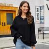 Suéter de Mujer Transfronterizo Estilo Perezoso Otoño e Invierno Diseño Holgado Suéter Base Suéter Cuello Redondo