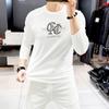 Nueva Camiseta de Manga Larga para Hombre con Letras de Pedrería, Top de Cuello Redondo para Principios de Otoño, Camiseta Elegante y a la Moda