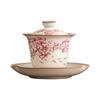 Tazón de Té con Tapa de Flor de Pera Congelada de Manteca de Cerdo, Tazón Cubierto de Tres Colores de Gama Alta Individual, Juego de Té para Mujeres No Caliente, Tazón de Té Kung Fu
