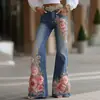 Sitio Independiente Transfronterizo Europeo y Americano Nuevo Pantalón de Mezclilla Acampanado Ajustado a la Moda para Mujer con Impresión Digital 3D de Amazon