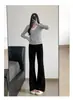 Pantalones Acampanados Gris Oscuro para Mujer, Nuevo Estilo Otoño e Invierno 2025, de Cintura Alta, Petite, Caídos, Deportivos, Casuales, Finos, Ligeramente Acampanados