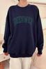 Sudadera con capucha estilo BM, cuello redondo americano, azul marino, bordado de Greenwich, forro polar, suéter, abrigo holgado para niña, top BM