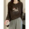 Camiseta Casual de Algodão Bambu com Gola Redonda e Manga Longa para Mulheres, Coleção de Outono, Estilosa e Jovem, Top Camada Base Verde