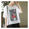 Verão Retrô*** Vazamento Exportação Estampado Linho Top Verão Feminino Solto Algodão e Linho Versátil Camiseta de Manga Curta Pulôver