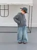 Jeans de pierna ancha de otoño para niños y niñas, pantalones rectos lavados vintage estilo coreano, pantalones casuales holgados para bebés y niños pequeños