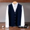 Chaleco de Cachemira 2026 Otoño/Invierno Nuevo para Hombre Cuello en V Cárdigan de Negocios Chaleco de Botones Sencillos Casual de Negocios para Edad Media