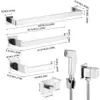 Rack de Armazenamento de Banheiro Popular Transfronteiriço em Aço Inoxidável Conjunto de Cinco Peças Suporte para Toalhas e Papel Higiênico Gancho Conjunto de Racks de Armazenamento Quadrados