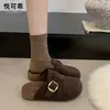 Sapatos Birkenstock de Lã com Solado Grosso Fechados na Ponta Meia-calça Roupas de Exterior Femininas 2026 Outono/Inverno Novos Sapatos de Pelo Slip-on Pessoa Preguiçosa Birkenstock