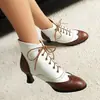 Botas Martin versátiles de gran tamaño para otoño e invierno, botines de cuero con cordones, punta redonda, suela de goma, antideslizantes, con bloques de color, tacón alto grueso