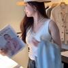 Camisola de Moda con Escote en V y Ribete de Encaje, de Algodón Acanalado que Nutre la Piel como una Nube, Copas Integradas, Tirantes Anchos, Camiseta sin Mangas para Mujer