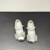 Zapatos de Cuero para Niñas 2026 Verano-Otoño Nuevo Estilo Zapatos de Princesa con Lazo Perla Mary Jane Brillantes con Pedrería Zapatos de Salón Bajos