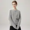 Suéter de cashmere trançado com gola redonda para mulheres, cardigã espesso, casaco de tricô com botões, suéter quente de manga comprida para outono e inverno