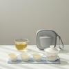 Juego de Té de Viaje traje Portátil Una Olla Tres Tazas Taza Exprés Exterior Lujo Ligero Tapete de Almacenamiento Porcelana Jade Graso Taza de Té Kung Fu
