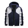 Chaqueta Deportiva para Hombre para Exteriores para Primavera y Otoño, Patchwork de Rayas Diagonales en Blanco y Negro, Corte Holgado, Chaqueta con Capucha Estampada con Letras de Moda