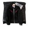 Chaqueta de Cuero para Motocicleta con Cuello Alto de Bloques de Color Americano Retro para Hombre Otoño Tie-Dye Desgastada Fresca de Moda Marca Traje de Vuelo Chaqueta