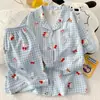 2026 Pijamas Nuevos de Color Sólido para Mujer Verano Algodón Nube Gasa Manga Corta Estilo Japonés ins Lindo Ropa de Casa Verano