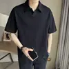 Camiseta de manga corta, polo para hombre, de alta gama, de verano, de moda, estilo japonés, retro, holgado, estilo americano, cuello, media manga