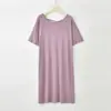 Vestido de Casa de Modal para Verano con Cuello Redondo, Espalda Cruzada, Manga Corta, Nuevo Ajuste Holgado con Bolsillo Lateral Único, Talla Grande
