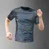 Camiseta Masculina de Seda de Gelo Transfronteiriça Verão Fina Secagem Rápida Manga Curta Top Esportivo Nova Camiseta Respirável Roupas de Corrida