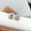 Pendientes de tanzanita natural llegan color azul claro destello fuego plata 925 incrustación de precisión piedra principal 3*4mm
